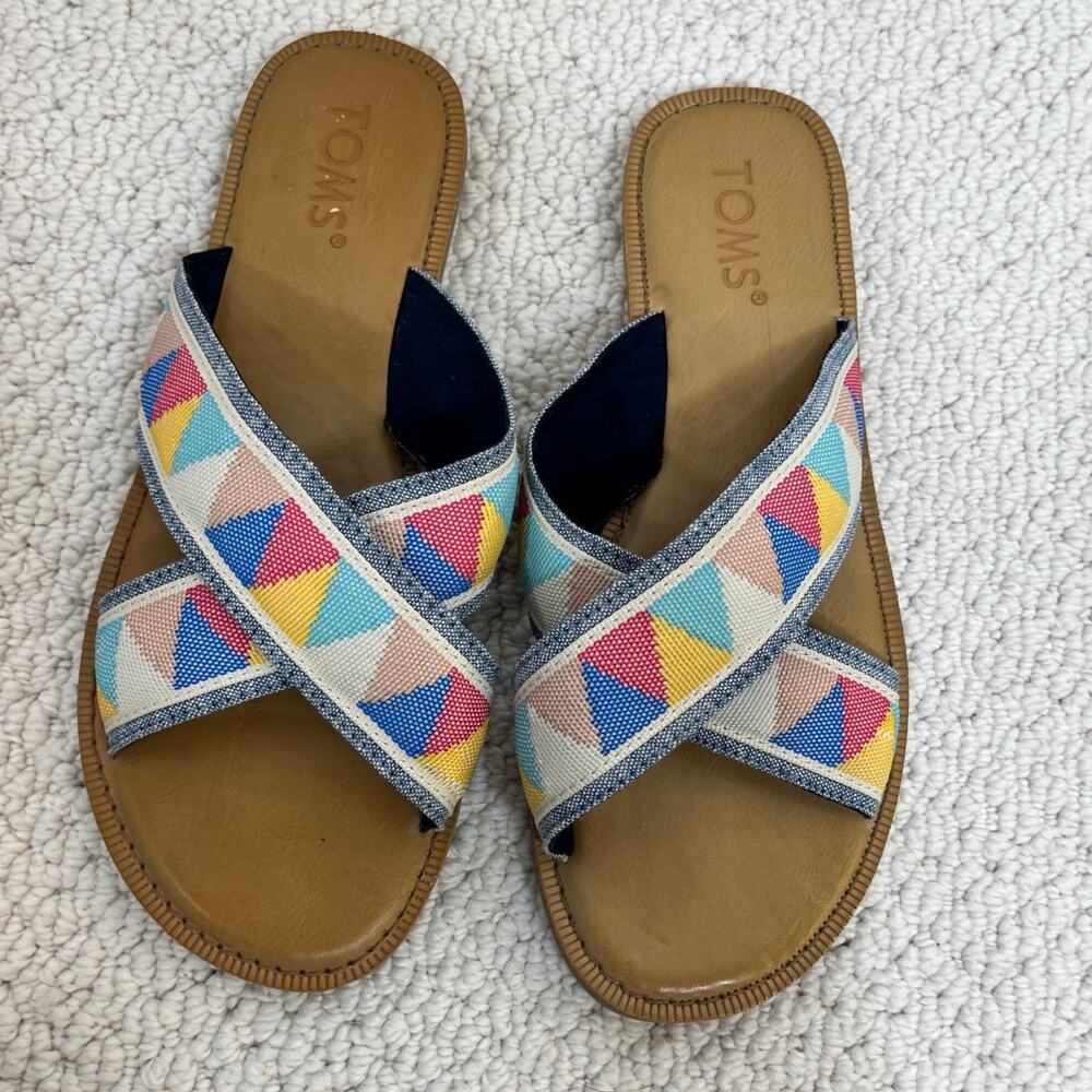 TOMS Women's Sandals Slip-On Boho Tribal Colorful US 5.5 EU 36 Geometric EUC